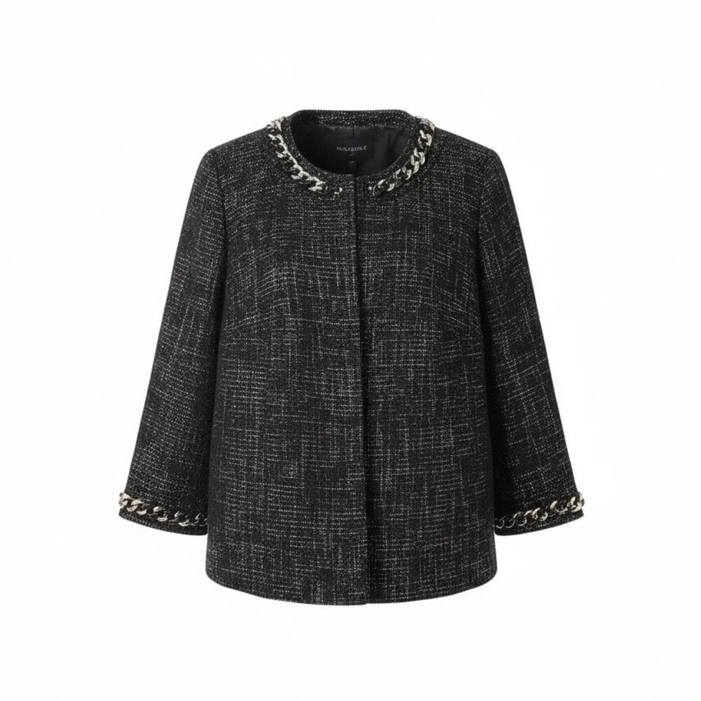 East 5th Black & White Tweed Jacket w/ Black & Silver Chain Trim 1X